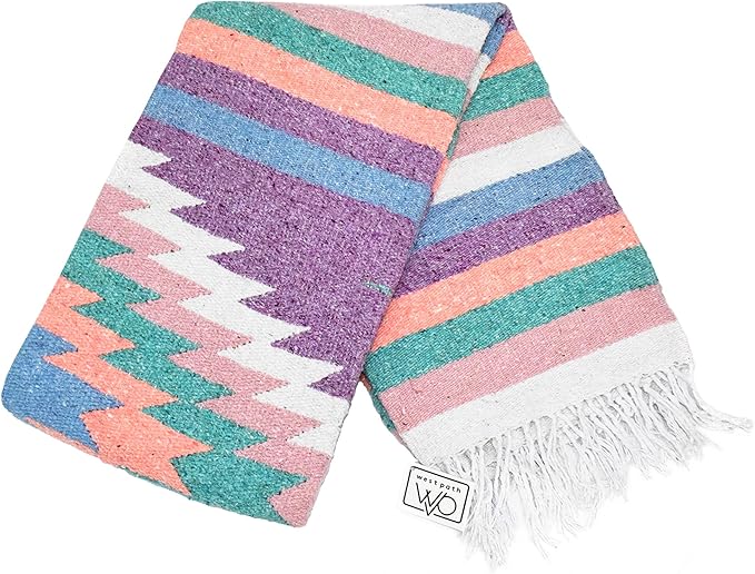 Open Road Goods Aztec Navajo Style Blanket, Throw, or Yoga Bolster - Handwoven Mexican Diamond Blanket (Pastel Blanket)