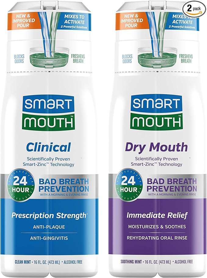 SmartMouth Dry Mouth & Clinical Activated Mouthwash - Dry Mouth Relief & Gum Protection - Bad Breath Prevention Mouthwash, 16 fl oz Each