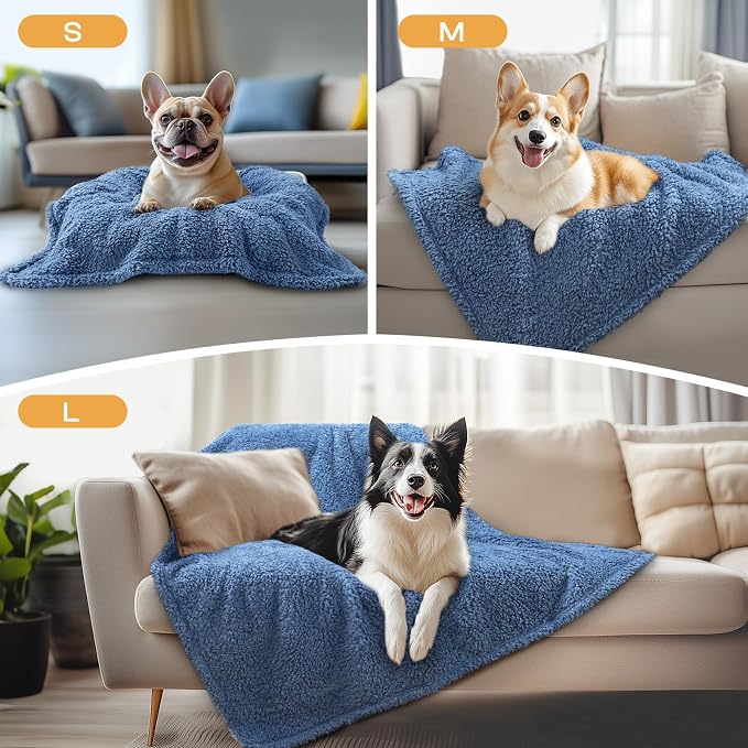 Luciphia 1 Pack 3 Calming Dog Blanket Fluffy Premium Fleece Pet Blankets Soft Sherpa Throw for Dogs Puppy Cat Haze Blue Medium (30" x20") | Fluffy Throw Blanket Washeble for Crate Bed Couch Indoor. Cozy Pet Blanket, Puppy Essentials Dog gift,Haze Blue,...