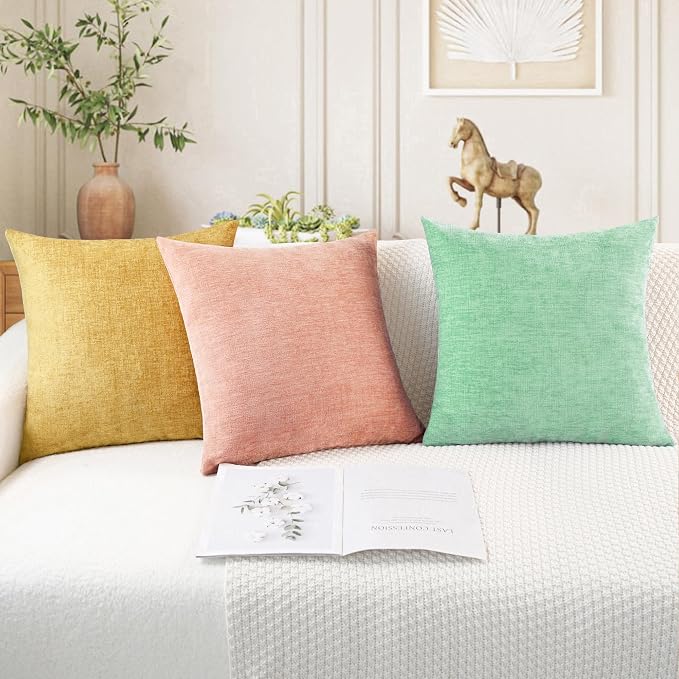 CaliTime Decorative Couch Throw Pillow Covers 26 X 26 Inches Grey Green | Pack of 2, Cozy Chenille Cushion Cases for Sofa Bed Living Room Farmhouse Home