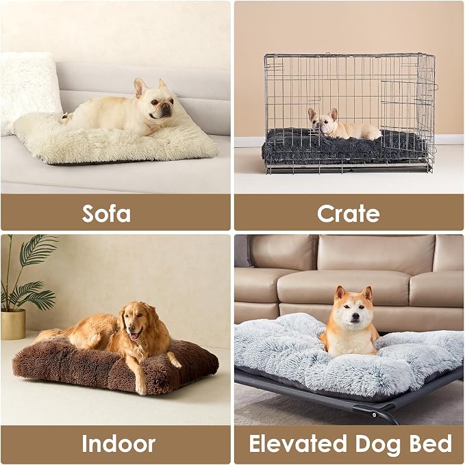 EHEYCIGA Fluffy Dog Crate Bed, Plush Extra Large Dog Pillow, Coffee | Xlarge Calming Anti Anxiety Plush Faux Fur Mat for Large size dogs, Washable Soft Warm Plus Dog Pad with Non-Slip Bottom