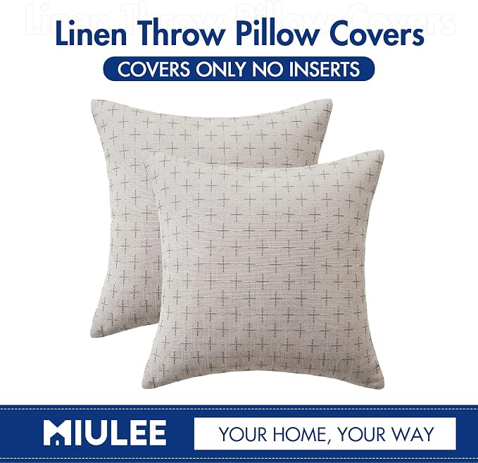 MIULEE Pack of 2 Decorative Burlap Linen Throw Pillow Covers Modern Farmhouse Pillowcase Rustic Woven Textured Cushion Cover for Sofa Couch Bed 24x24 Inch Light Grey