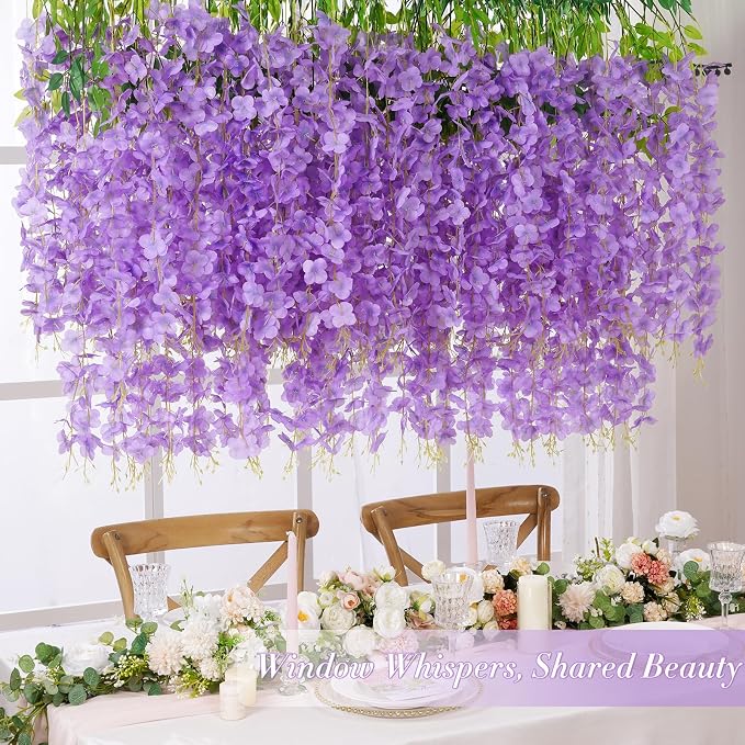 36 Pack Wisteria Hanging Flowers, 3.6 Feet/Pcs Purple Wisteria Artificial Flowers, Fake Flowers Garland, Hanging Vines for Bedroom Wedding Home Party Wall Decoration