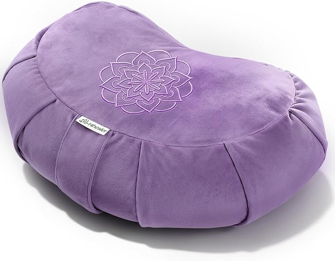 Hihealer Premium Crescent Meditation Cushion, Ergonomic Buckwheat Hull Floor Pillow for Adults, Comfortable Yoga Bolster for Meditation & Floor Sitting (Purple)