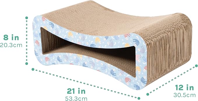 Kitty City Corrugate Cat Scratcher Lounger - Cardboard Cat Scratcher Bed, Horizontal Kitty Couch Scratch Pad, Durable Play for Indoor Cats & Kittens - Cats in Pajamas Print, 21" x 12"
