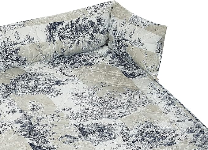 Brilliant Sunshine Blue Toile Dog Sofa Slipcover, Beige Ivory, Medium | Calming Pet Couch Bed with Removable & Washable Cover, Funiture Protector & Bed Mat for Dogs, Pets, Cats, 30"×32"×8"