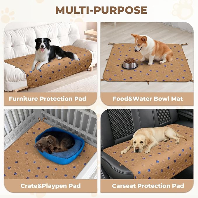 Fostanfly Washable Pee Pads for Dogs, 2 Pack 48"x48" Add 8 Lanyards, Brown | Reusable Potty Training Pads for Dogs, Waterproof, for Playpen, Crates & Furniture