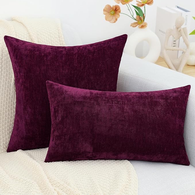 decorUhome Soft Chenille Burgundy Throw Pillow Covers 12X20 Set of 2 | Decorative Fall Couch Pillow Covers Solid Dyed Accent Modern Farmhouse Neutral Rectangle Pillow Cases for Sofa