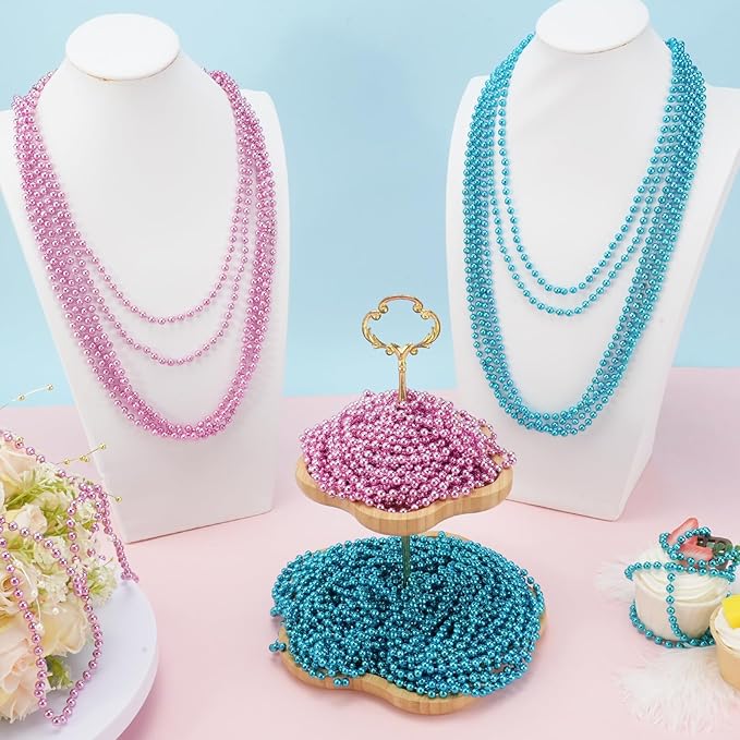 SHAOQINLIN 12 PCS Pink and Blue Beads Necklace, 33" Gender Reveal Necklaces Gender Reveal Accessories for Gender Reveal Baby Shower Games Birthday Party Favors