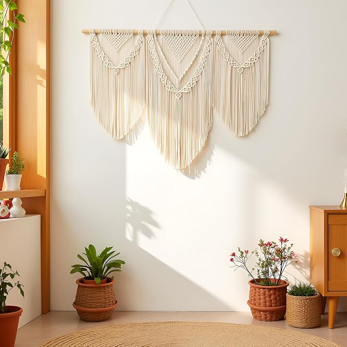 guzhiou Large Macrame Wall Hanging, Boho Woven Tapestry Decor Art, 43"x32" | Handmade bohemian woven tapestry for bedroom, living room, apartment. Perfect Boho style wall decor art for weddings, parties