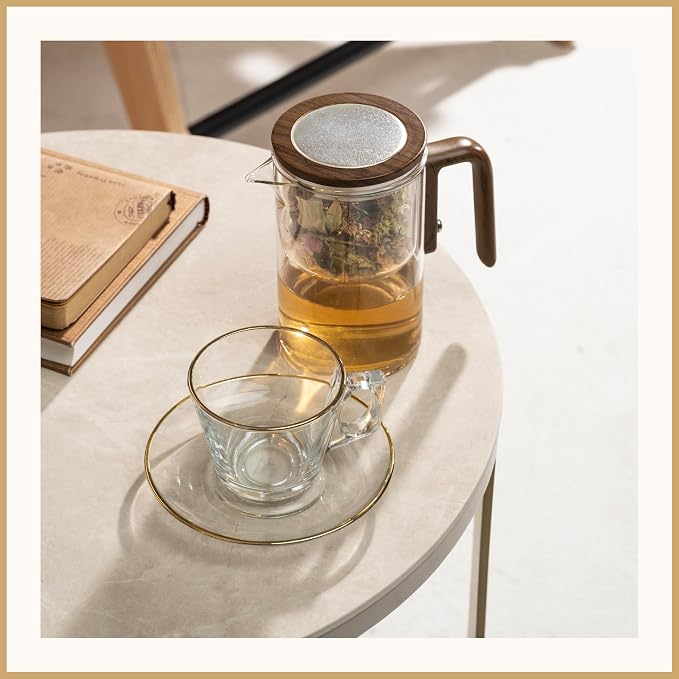 Enchanti Glass Teapot with Infuser - Magic Tea Pot for Loose Leaf Tea - Borosilicate Glass Tea Maker with Heat-Resistant Handle - Gift Box & Writable Card - 800ML (27oz)