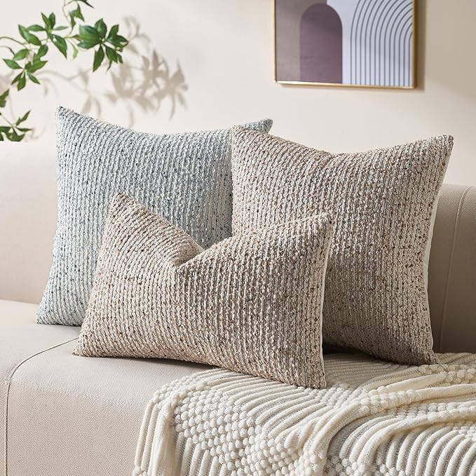Allorry Soft Wool Decorative Throw Pillow Covers 16x16 Beige SY011A16 | Cozy Soft Touch,Neutral Textured Boho Cushion Covers for Modern Farmhouse Sofa Bedroom Living Room Decor