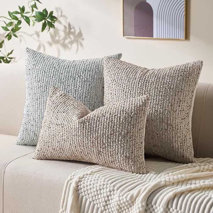 Allorry Soft Wool Decorative Throw Pillow Covers 18x18 Beige SY011A18 | Cozy Soft Touch,Neutral Textured Boho Cushion Covers for Modern Farmhouse Sofa Bedroom Living Room Decor
