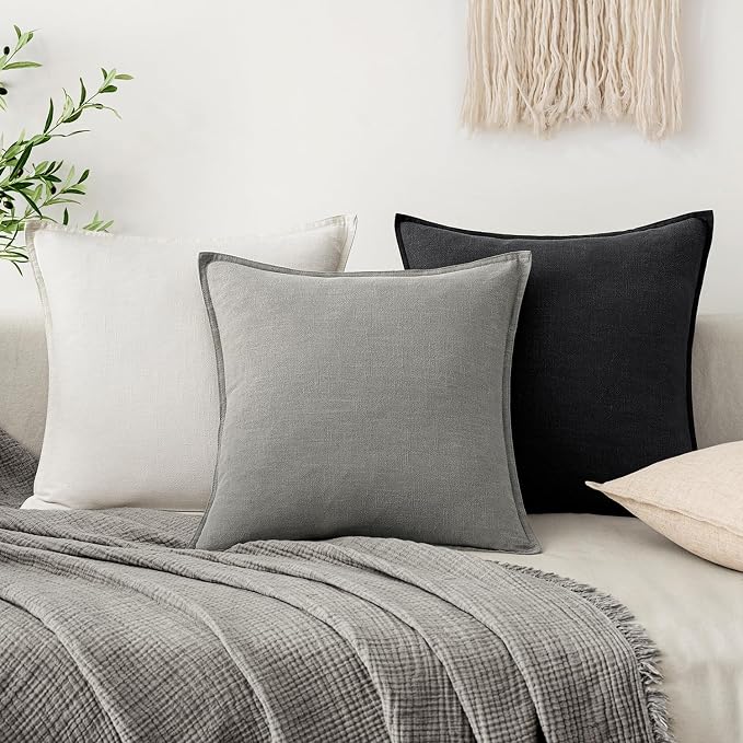 EMEMA Euro Sham Decorative Linen Throw Pillow Covers 24x24 Inch Light Grey | Boho Farmhouse Neutral Couch Throw Pillows for Bed Pack of 2 Accent Pillowcase Modern Sofa Cushion Livingroom Home Decor
