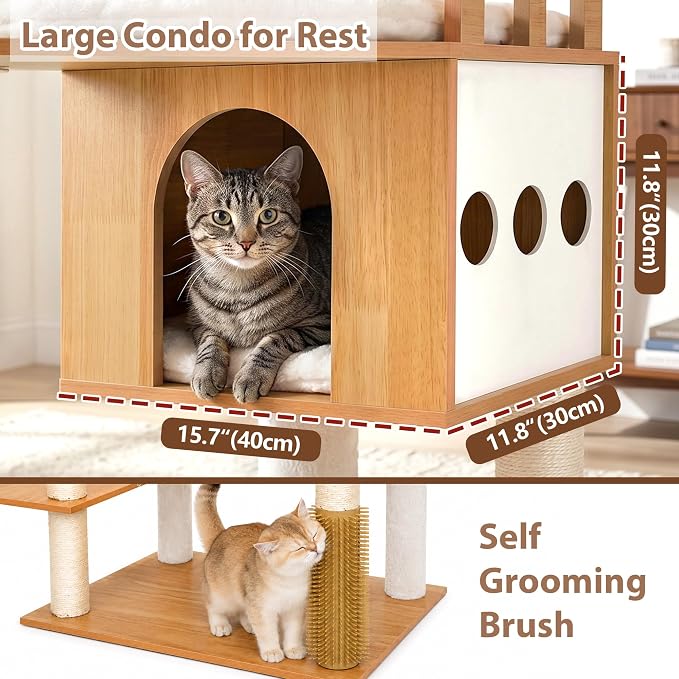 Modern Cat Tree, 76'' Tall Cat Tower - 3 Big Platform GCT103WB