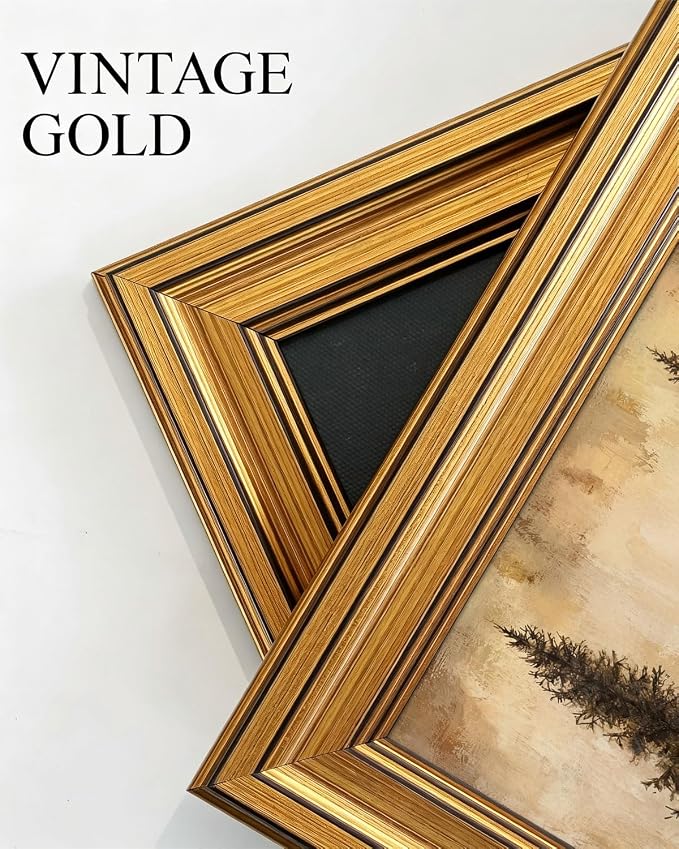 Gold Framed Wall Art, Vintage Pine Trees Canvas Prints, Rustic Nature Woodland Landscape Picture Wall Decor, Country Farmhouse Cabin Artwork for Living Room Bedroom 9x11 inch