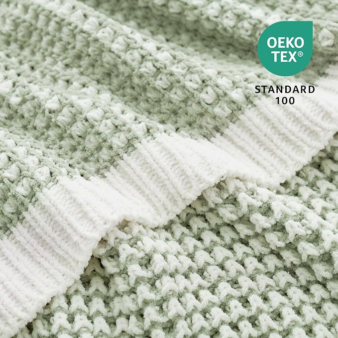 Knit Throw Blanket, Soft Chenille Cozy Breathable Pineapple Chunky Decorative Blanket for Couch, Bed & Sofa, French-Inspired Lightweight Warm Gift for Women, Sage Green, 60"x80"