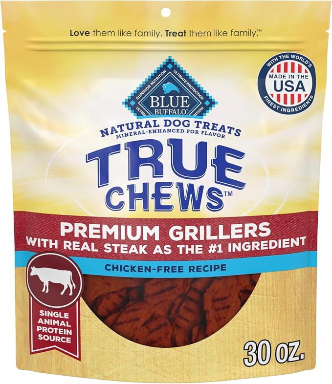 Blue Buffalo True Chews Premium Jerky Cuts Steak Dog Treats, 30 oz | Real Beef First, Oven-Dried, Easy to Tear, No Chicken By-Product, Corn, Wheat, or Soy
