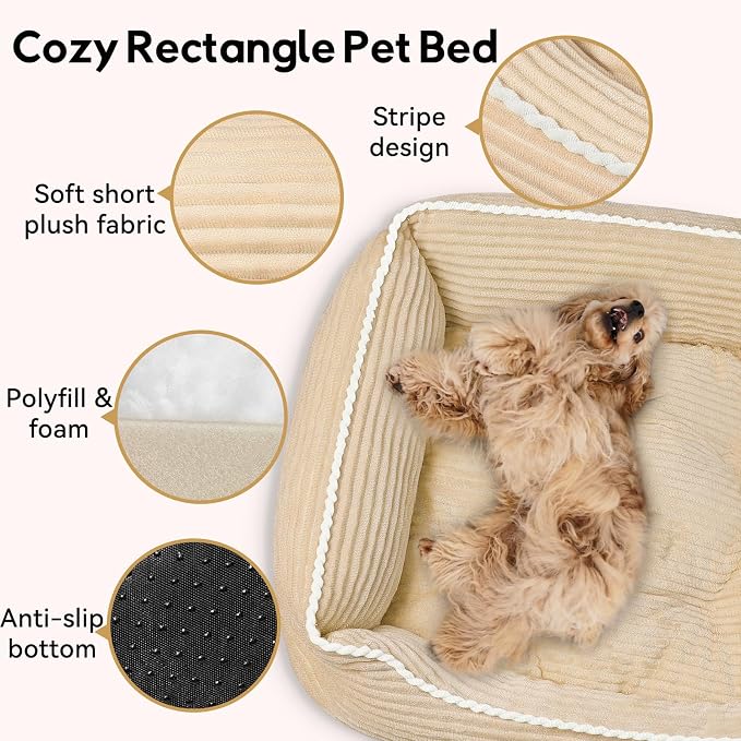 Zerbuger 25in Coffee Rectangle Cat Dog Bed Machine Washable Sleeping Sofa | for Large Medium Small Pets Indoor Outdoor, Non-Slip Bottom Soft Puppy Bed Durable Orthopedic Calming Pet Cuddler