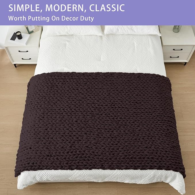 Bigacogo Chunky Knit Throw Blanket for Couch, 40x80 inches, Chocolate | Hand Knit with Jumbo Chenille, Soft Breathable Cable Knit for Sofa Bed Living Room, Machine Washable, Gift for Mom Friend