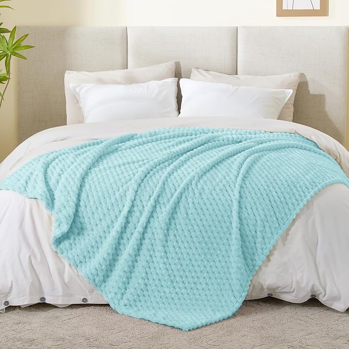 BEDELITE Cloud Blue Twin Blanket for Couch, Soft Cozy Gift for Women, 60*80 | 3D Jacquard Decorative Fleece Blanket, Super Soft Plush Throws, Cute Birthday Gift for Women & Men, Suitable for All Seasons