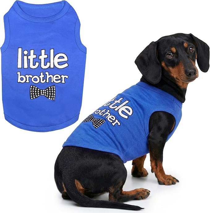 Parisian Pet Dog Shirt – 100% Cotton Shirts for Large Dogs – Blue Sleeveless Pet Clothes – Lightweight and Breathable Dog Apparel – Boy Little Brother Dogs Clothes - Stretchy Pet T Shirts