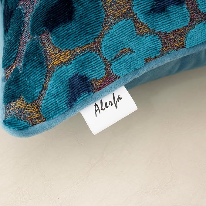 Alerfa Blue Floral Throw Pillow Cover 12 x 20 Inch Cut Velvet Rectange Luxury Decorative Lumbar Pillow Cover for Couch Living Room Bedroom