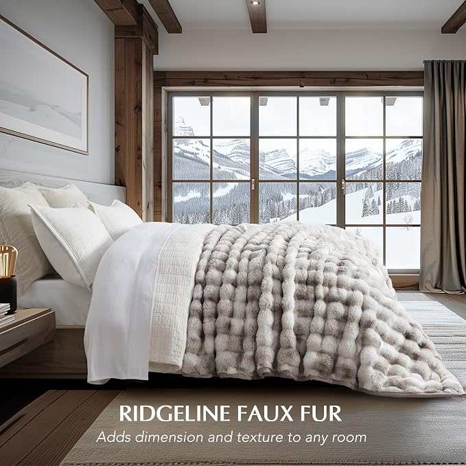 Faux Rabbit Fur Bubble Throw Blanket, 90"x90", Light Grey | Ultra Soft, Luxury Faux Rabbit Fur Throw, Thick Warm Bubble Blanket, Cozy Fluffy Reversible, for Bed, Couch, Chair, Sofa