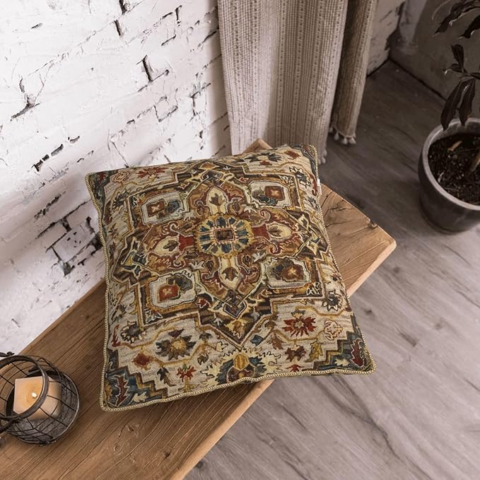 Terracotta Gold Vintage Velvet Pillow Covers 20x20 Inch Tan Brown Khaki Bohemian Tapestry Carpet Throw Pillows for Couch Soft Cushion Covers Pillowcase Aztec Boho Rug Pillow Cases for Bed Living Room
