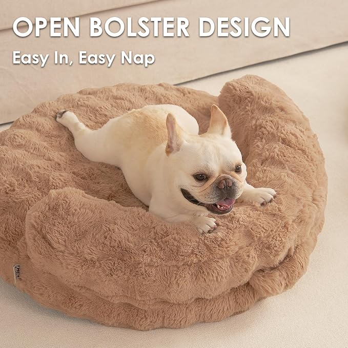 EHEYCIGA Soft Cat Couch Bed for Indoor Cats, Fluffy Small Dog Bed with Removable Washable Cover, Bolster Pet Sofa, Waterproof and Non-Slip, 26" x 26"x 8", Camel