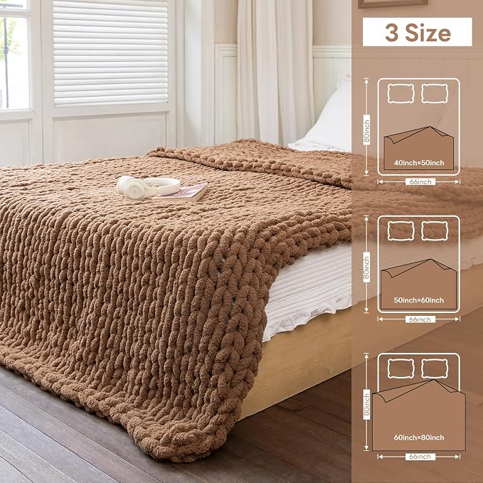 Chunky Knit Blanket - Luxury Soft Cozy 50 * 60 Throw Blanket,100% Woven Blanket Rope Knot Throw Blanket for Couch, Sofa, Home Decor, Gift - Machine Washable (Brown, 50 * 60)