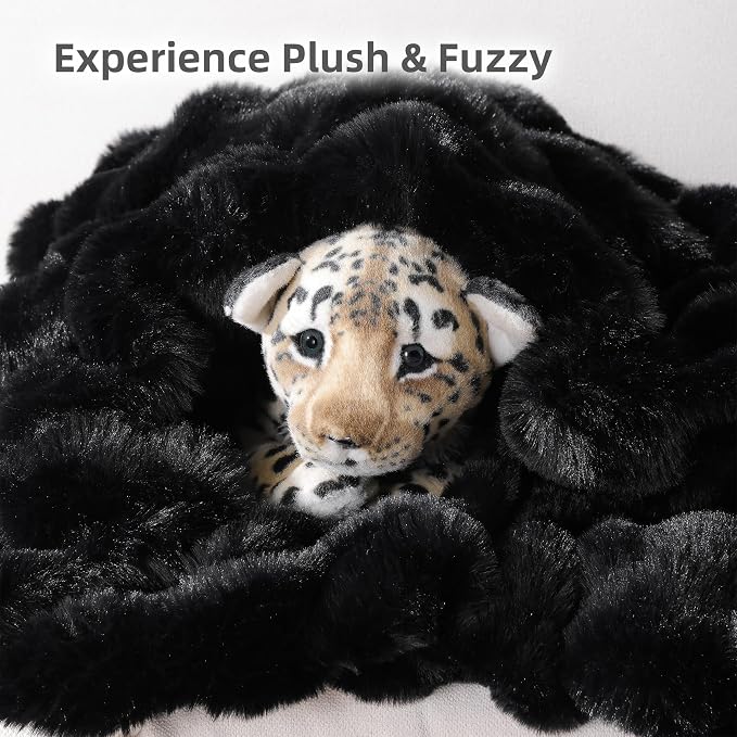 Faux Rabbit Fur Throw for Couch - Black Bubble Blanket 50"x60" | Fluffy Plush Fuzzy Throw for Sofa & Bed, Super Soft Cozy Comfrt Blanket, Luxury Aesthetic Black Decor Gift for Women