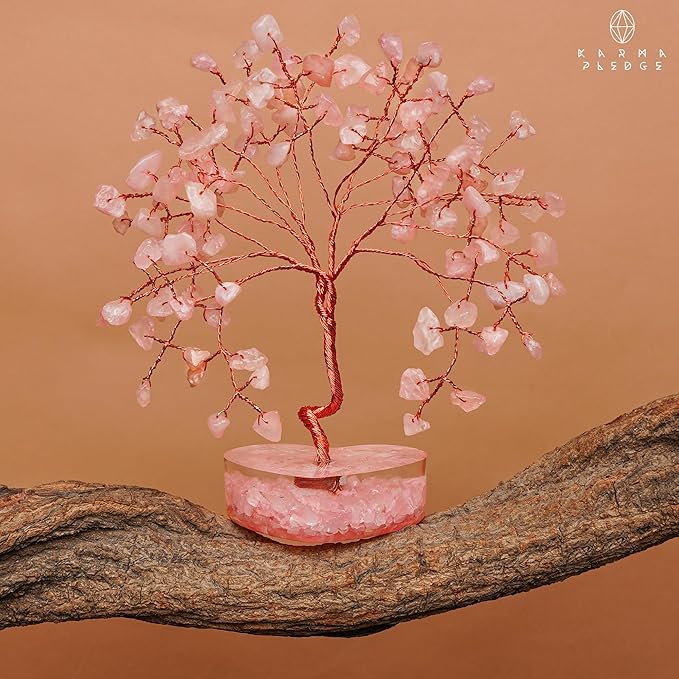 Rose Quartz Crystal Tree of Life Birthday Gifts for Women, Girls Friends, Handmade Chakra Healing Crystals Tree for Home Office Decor, Positivity, Good Luck, Money, Unique Gifts for Her Mom, Sister
