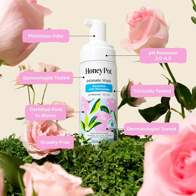 Honey Pot - Feminine Wash & Wipes - Sensitive w/Rosewater Bundle - Herbal Infused - Sensitive Skin Types - pH Balanced Plant Based Hygiene Products