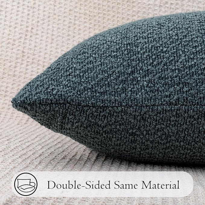 JoraLion 14x24 inch Boucle Lumbar Pillow Cover, Dusty Blue Woven Texture Neutral Long Pillow Cover Breathable Cushion Case for Couch Sofa Bed Living Room Home Decor (Cover Only)