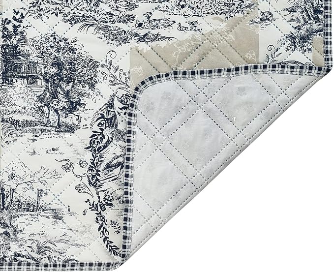Brilliant Sunshine Blue Toile Dog Sofa Slipcover, Beige Ivory, Medium | Calming Pet Couch Bed with Removable & Washable Cover, Funiture Protector & Bed Mat for Dogs, Pets, Cats, 30"×32"×8"