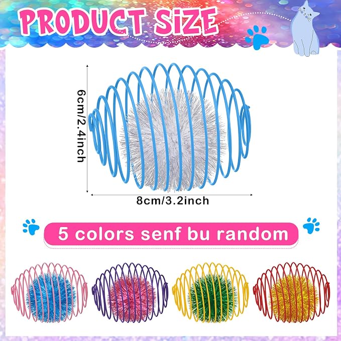 Jecery 5 Pcs Cat Toys Spring,Glitter Balls,Multicolor