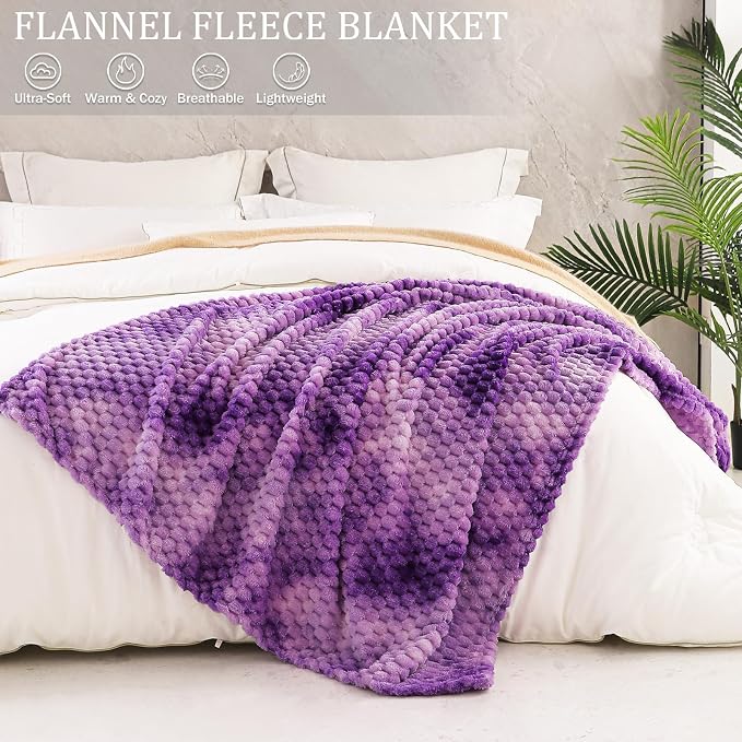 Exclusivo Mezcla Large 3D Fleece Throw Blanket for Couch, Tie-dye Purple | Extra Soft Fuzzy Plush Lightweight Throws, Cozy Fluffy Decorative Blankets for All Seasons, 50x70 Inches