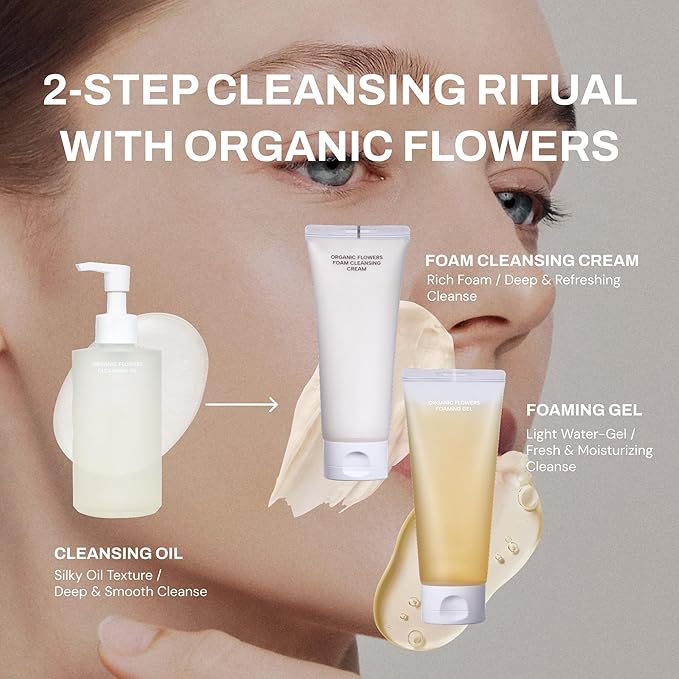Whamisa Organic Flowers Cleansing Oil, Face Cleanser, Postbiotic-Rich Makeup Remover for Deep Cleansing, Pore Care, Rolling, Fermented, Easy Clean, Korean Skin Care (260ml)