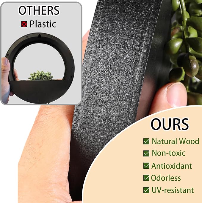 2pcs Artificial Succulents Hanging Plants 12.2'' Fake String of Pearls in Pot with 8.3'' Lanyard for Indoor Outdoor Wall Decor (Black).