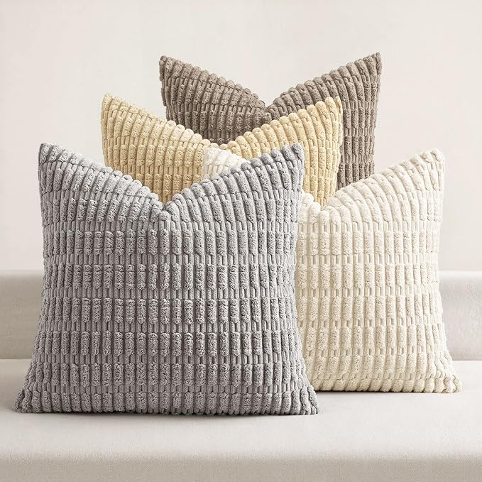 MIULEE Pack of 4 Neutral Decorative Throw Pillow Covers 16x16 Inch | Boho Farmhouse Modern Retro Soft Striped Pillow Covers,Home Decor for Sofa Living Room,Couch,Bed