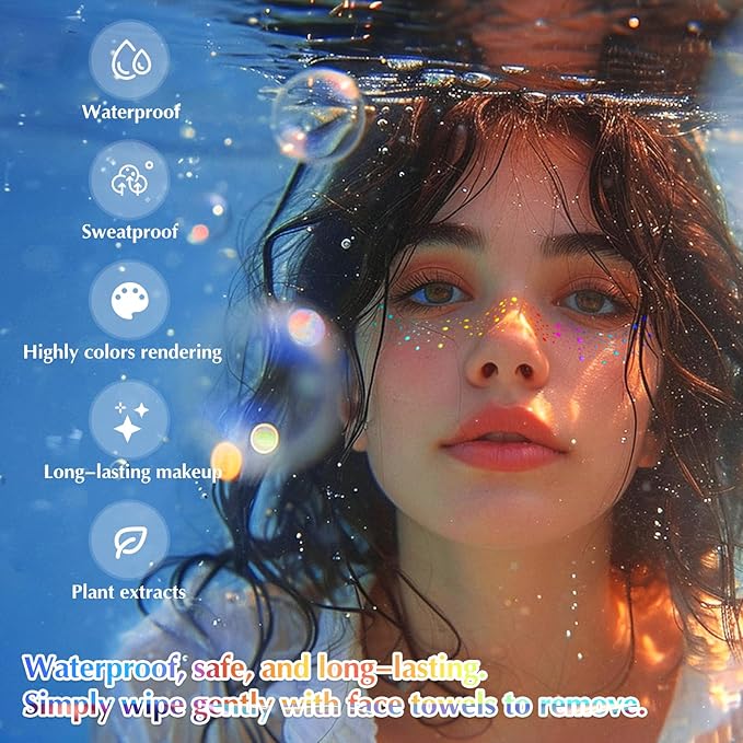 Glitter Freckles Face Tattoo, Holographic Color-Changing Makeup Tattoo Patches, Waterproof and Sweatproof Sparkle Speckles Patches for Women, Cute Star Temporary Freckles Makeup Accessories 6Pcs