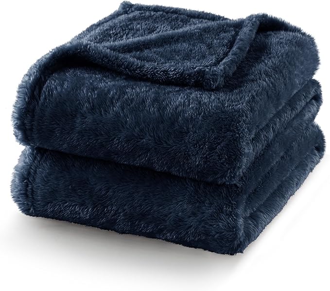 Exclusivo Mezcla Fuzzy Plush Fleece Bed Blanket King Size, Navy Blue | 104x90 Inches, Super Soft and Cozy Bed Blanket, Fluffy Decorative Bedding for Livingroom, Bedroom, All Season