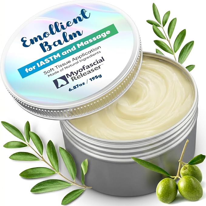 Myofascial Releaser Emollient Balm for IASTM & Gua Sha – Non-Greasy Massage Balm for Tool Glide and Bodywork – Natural, Hypoallergenic, Unscented Massage Balm Alternative to Oil (195g)