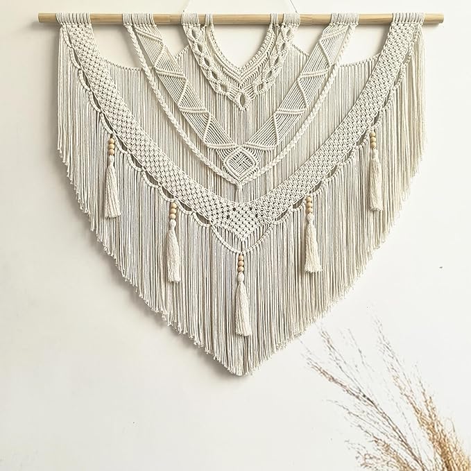 guzhiou Large Macrame Wall Hanging, Boho Woven Tapestry Decor Art, 43"x40" | Handmade bohemian woven tapestry for bedroom, living room, apartment. Perfect Boho style wall decor art for weddings, parties