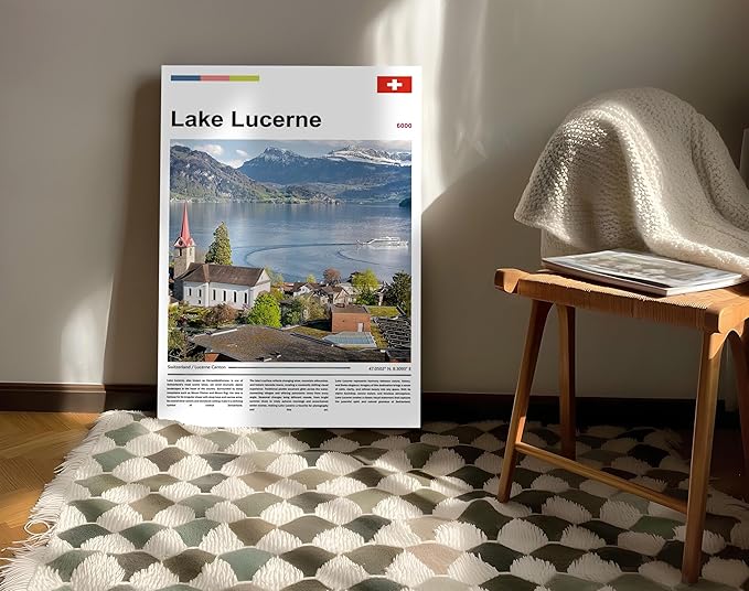 Poster Lake Lucerne Wall Art Original Design(30"x20" Wrapped Canvas) Switzerland Alps Landscape Print European Travel Scenery Nature Photography Swiss Mountain View Picture