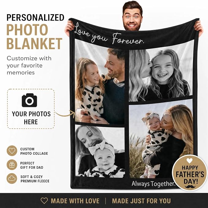 Personalized Photo Blanket for Mom Dad Couples Family Birthday Gifts,Soft & Comfy Throw for Couch or Bed–Cozy Home Décor for Living Room & Bedroom,Teen Girls Boys Throw Blankets Birthday Gifts