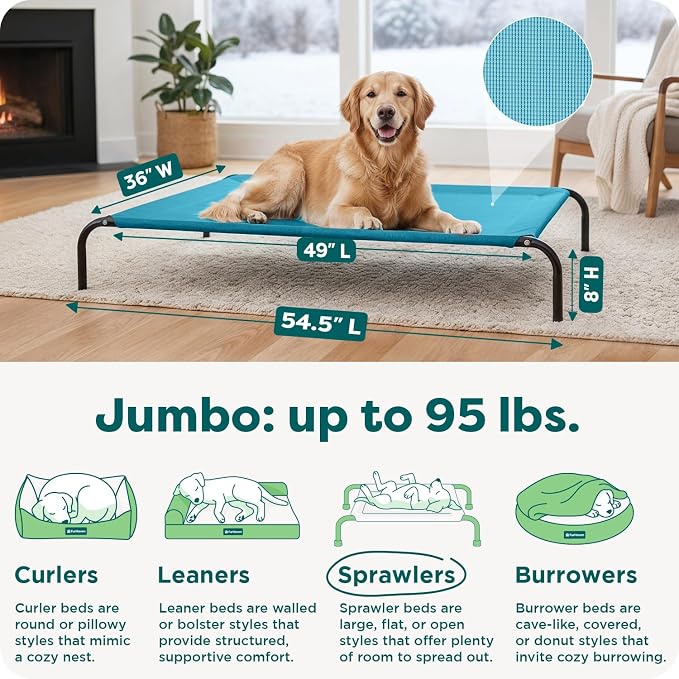 FurHaven Elevated Dog Bed, Cooling Raised Pet Cot with Breathable Mesh, Durable Steel Frame, Indoor/Outdoor Use, Easy Assembly, Jumbo XL, Nylon Mesh with Steel Frame, Capri Blue