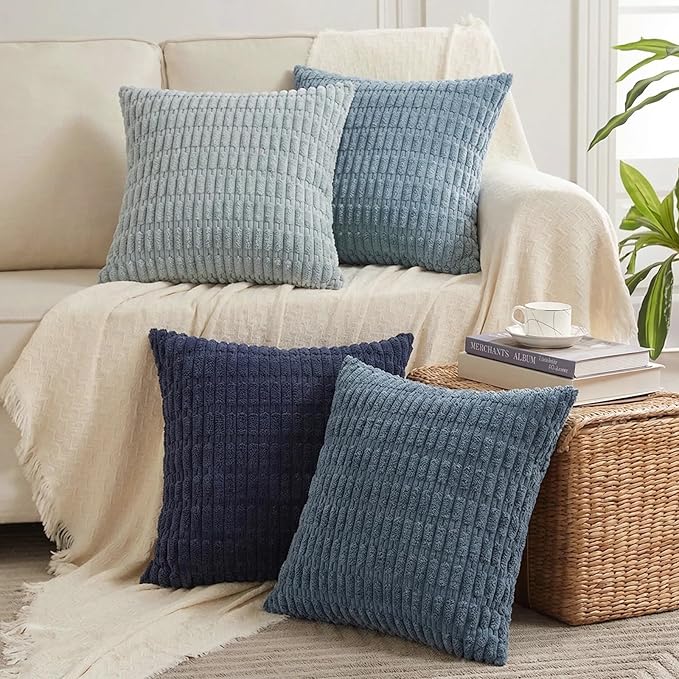 Fancy Homi 4 Packs Decorative Throw Pillow Covers for Living Room Couch Bed, Modern Farmhouse Boho Home Décor Accent Cushion Case, 22" x 22", Blue Series