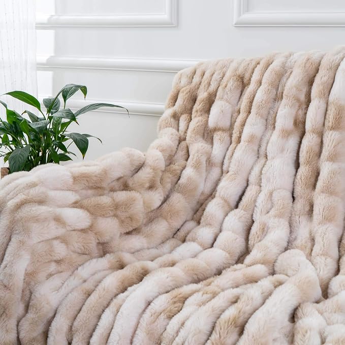 BATTILO Luxury Faux Fur Throw Blanket for Couch, 60"x80", Tie-dye-Beige